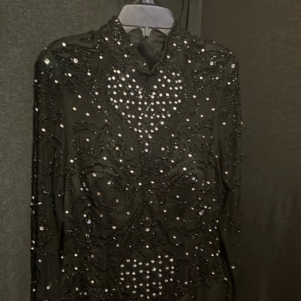 𝅺90S Vintage Cache Black Beaded Evening Gown Size 12